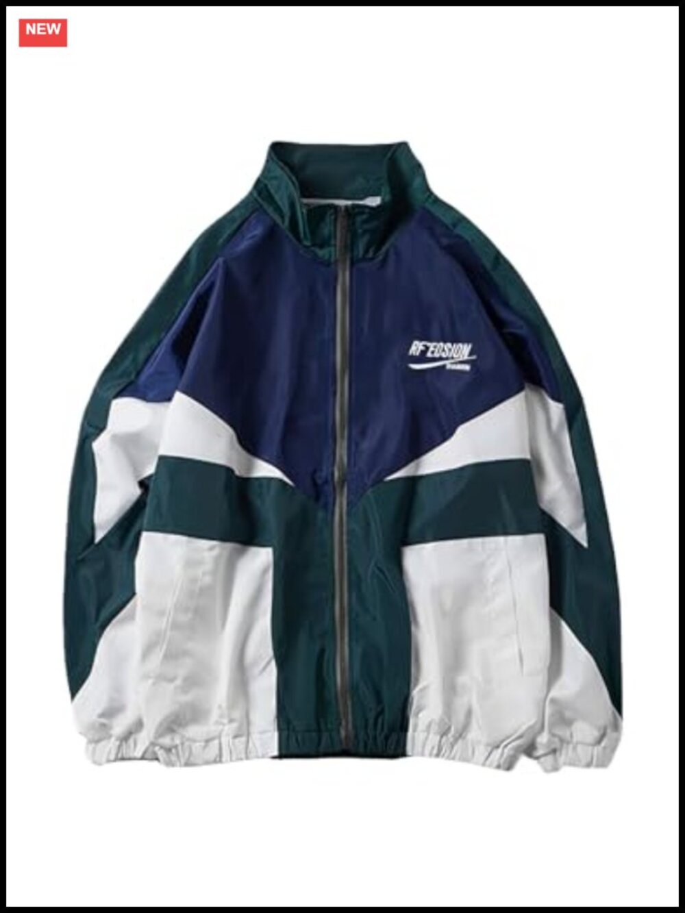 Y2K Varsity Oversized Windbreaker Jacket Colorblock Zipper Lightweight